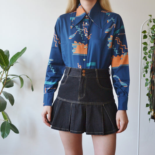 Vintage 70s Dagger Collar Shirt S