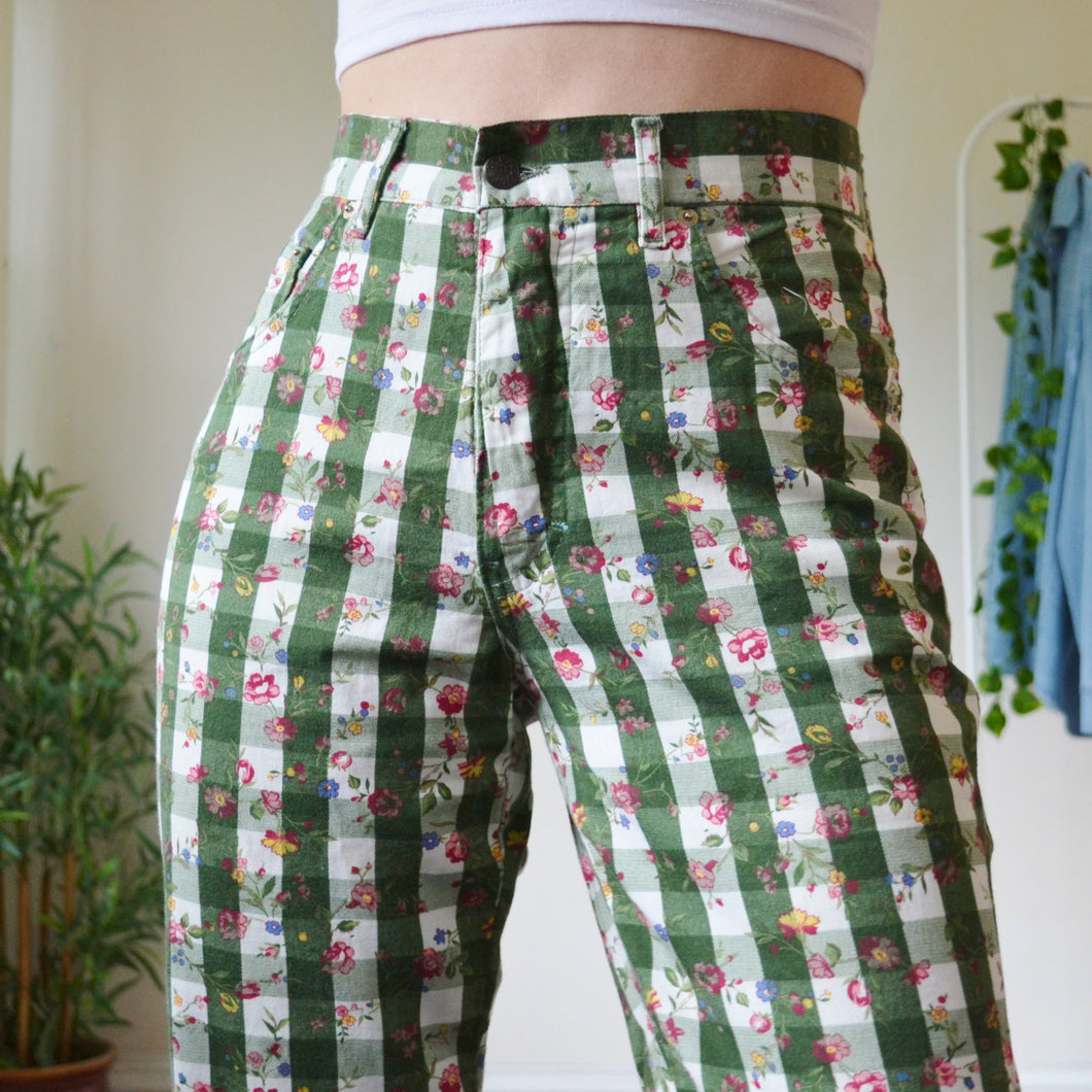 Floral gingham trousers 28W