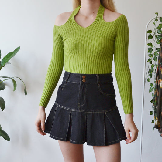 Vintage Green Halter Neck Knitted Top S