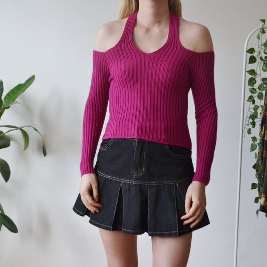 Vintage Pink Halter Neck Knitted Top XS