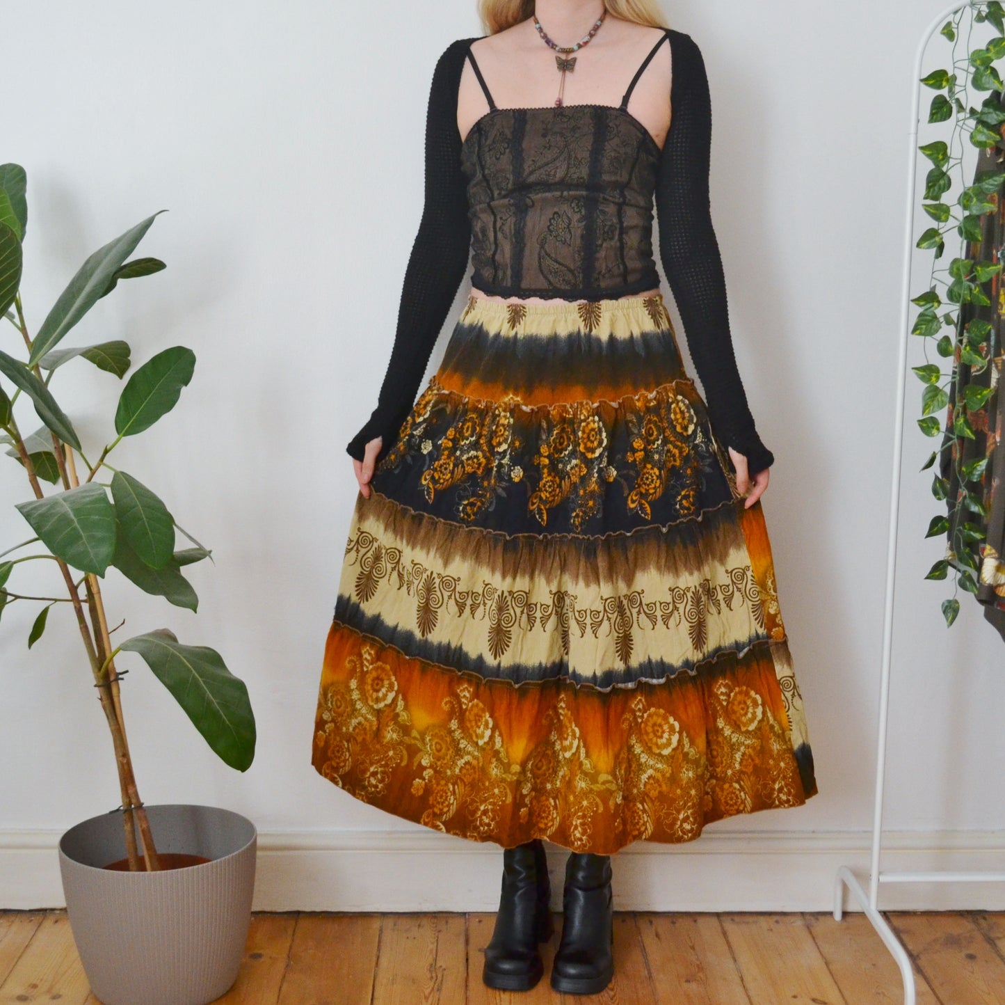 Vintage Boho Maxi Skirt L