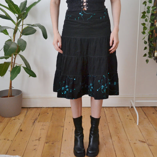 Vintage Black Embroidered Skirt M