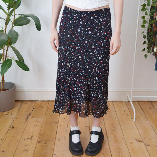 Vintage Black Floral Skirt L
