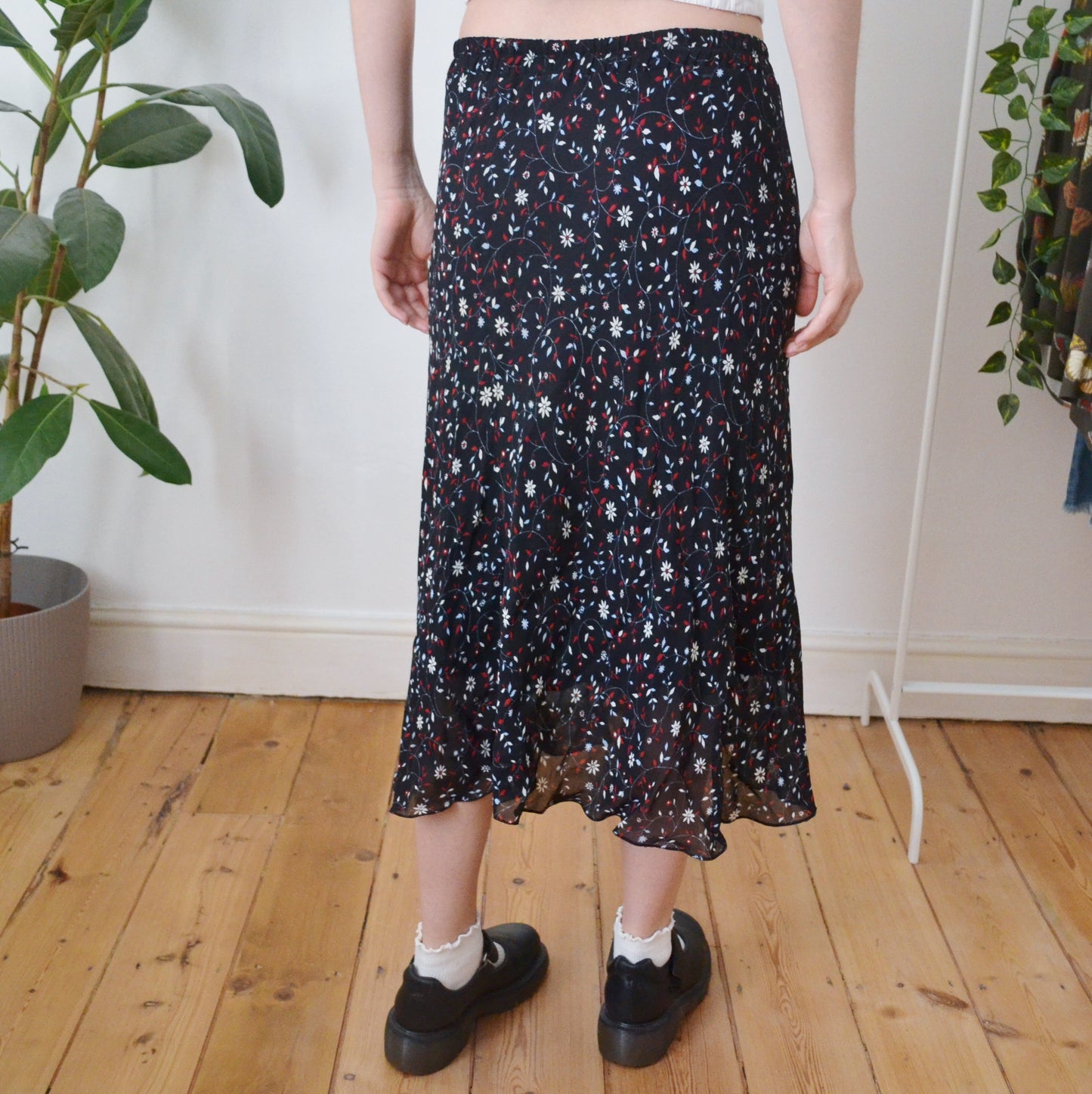 Vintage Black Floral Skirt L