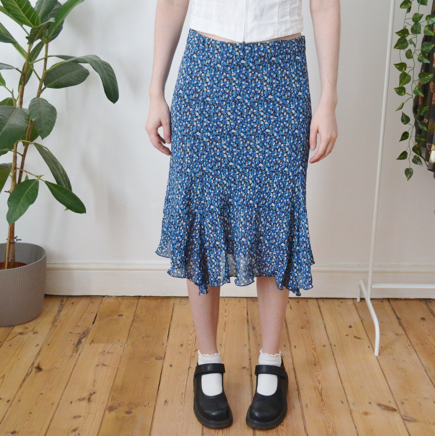 Vintage Blue Floral Skirt L
