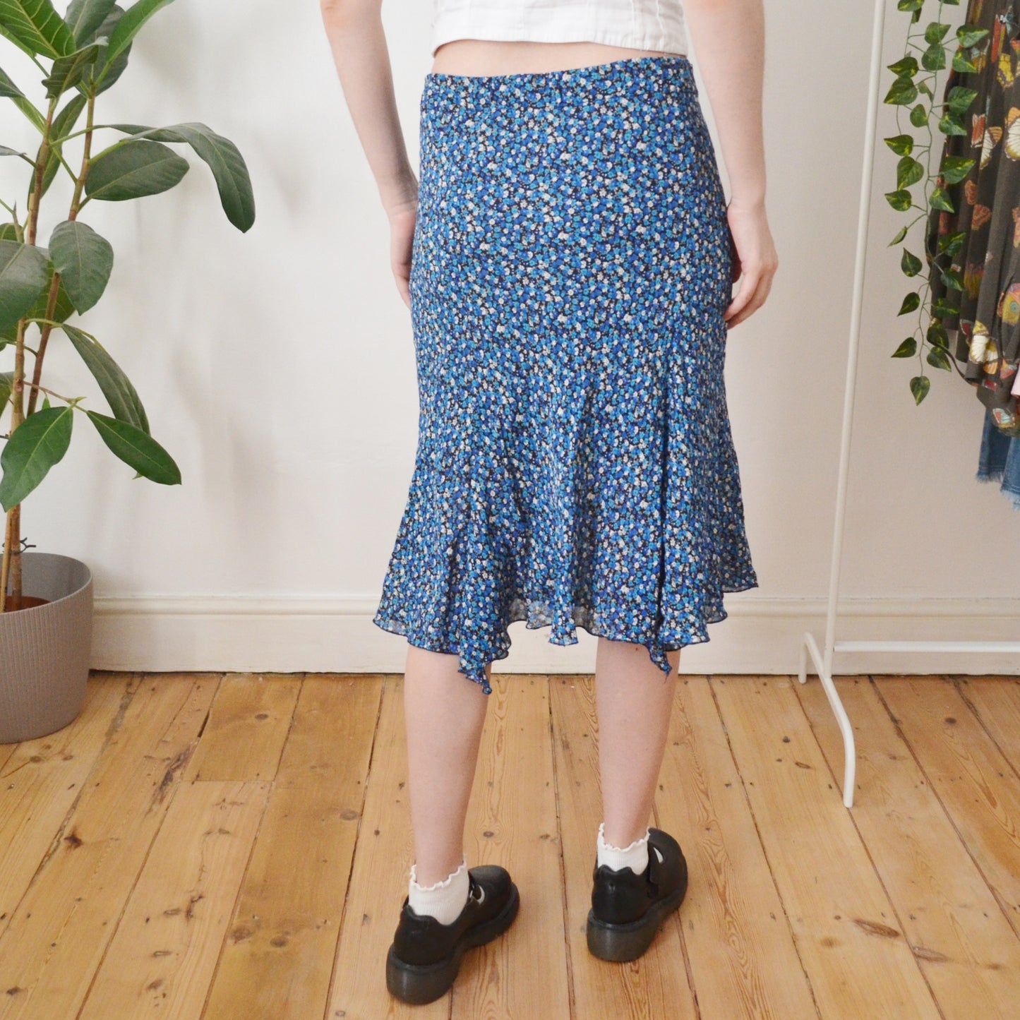 Vintage Blue Floral Skirt L