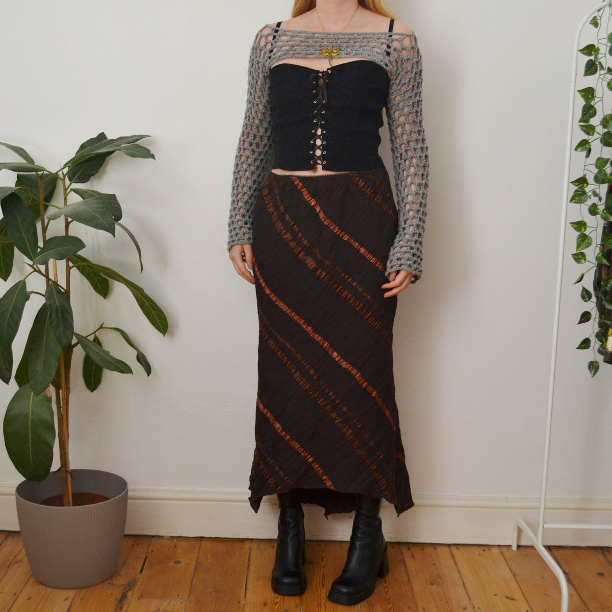 Vintage Brown Maxi Skirt L