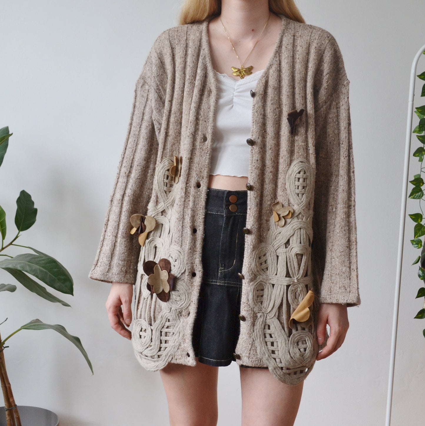 Vintage Floral Beige Cardigan M
