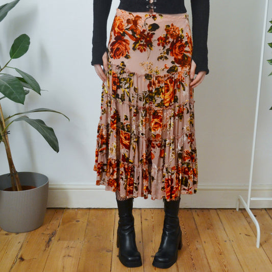 Velvet floral skirt M