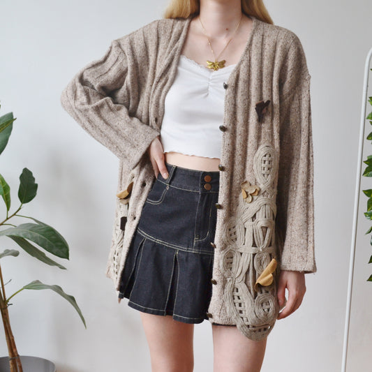 Vintage Floral Beige Cardigan M