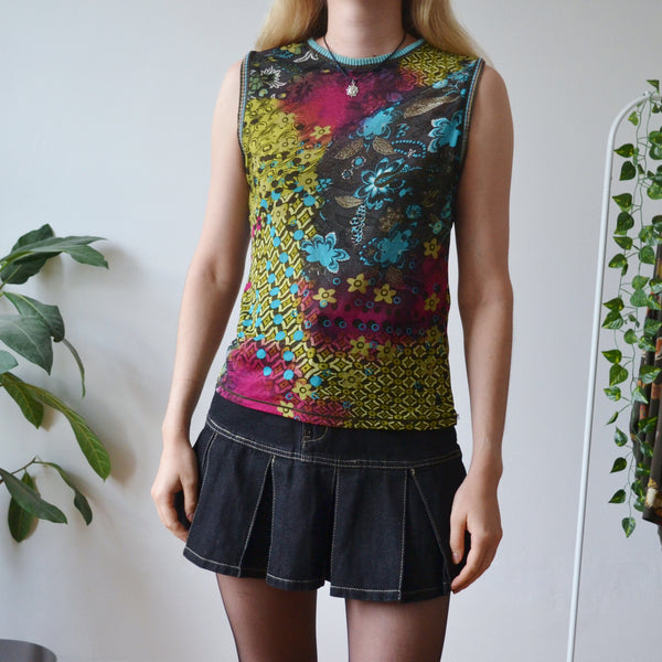Y2K Floral Mesh Vest L