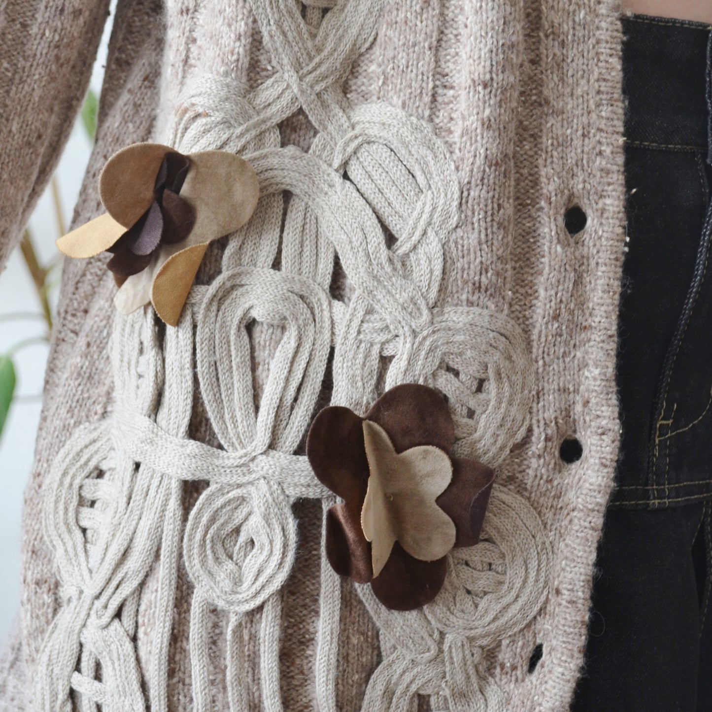 Vintage Floral Beige Cardigan M