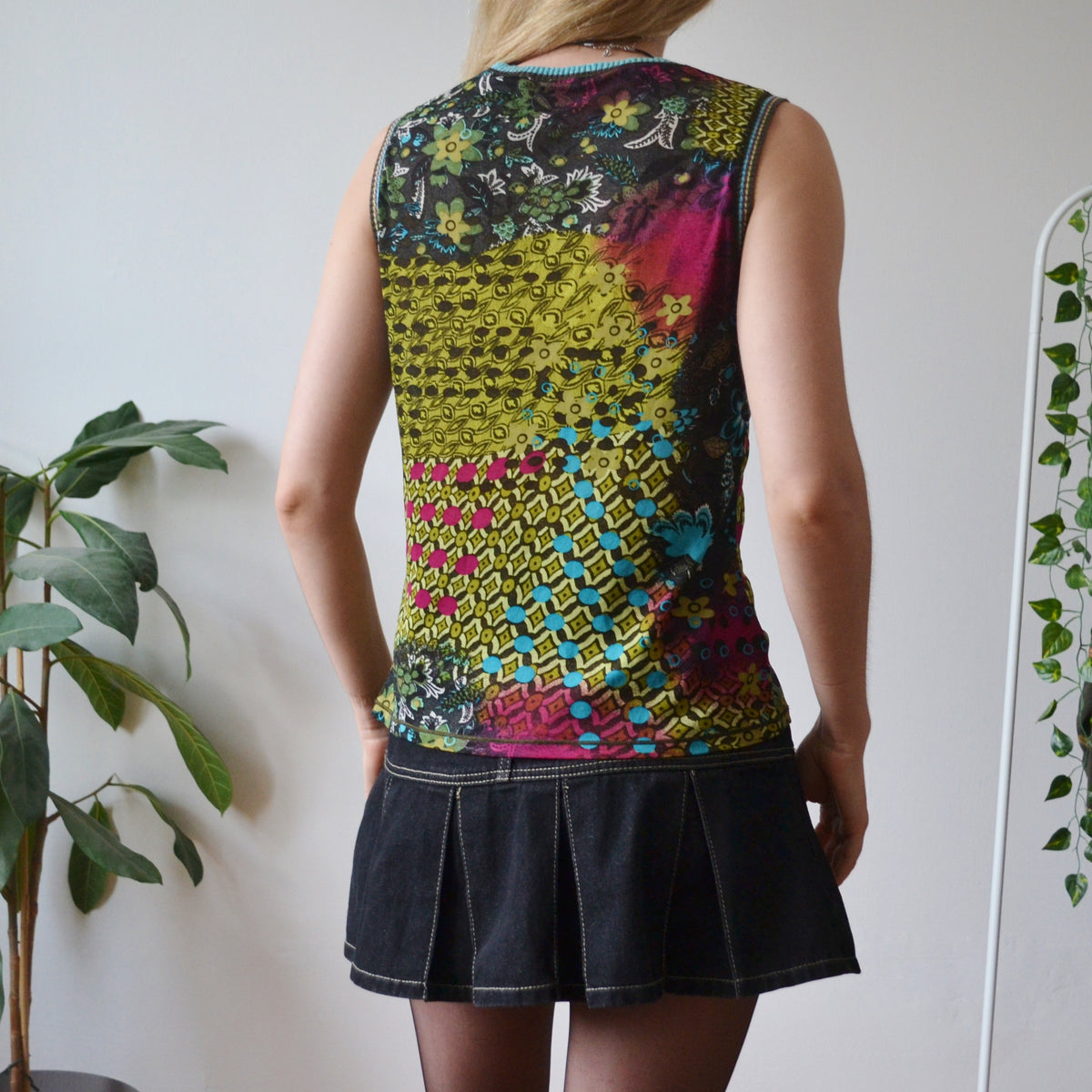 Y2K Floral Mesh Vest L