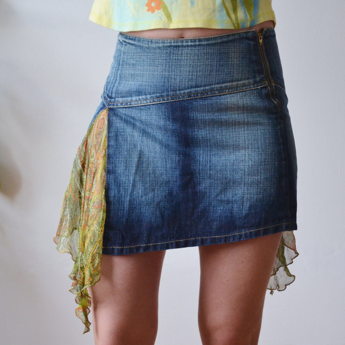 Vintage Layered Denim Skirt S