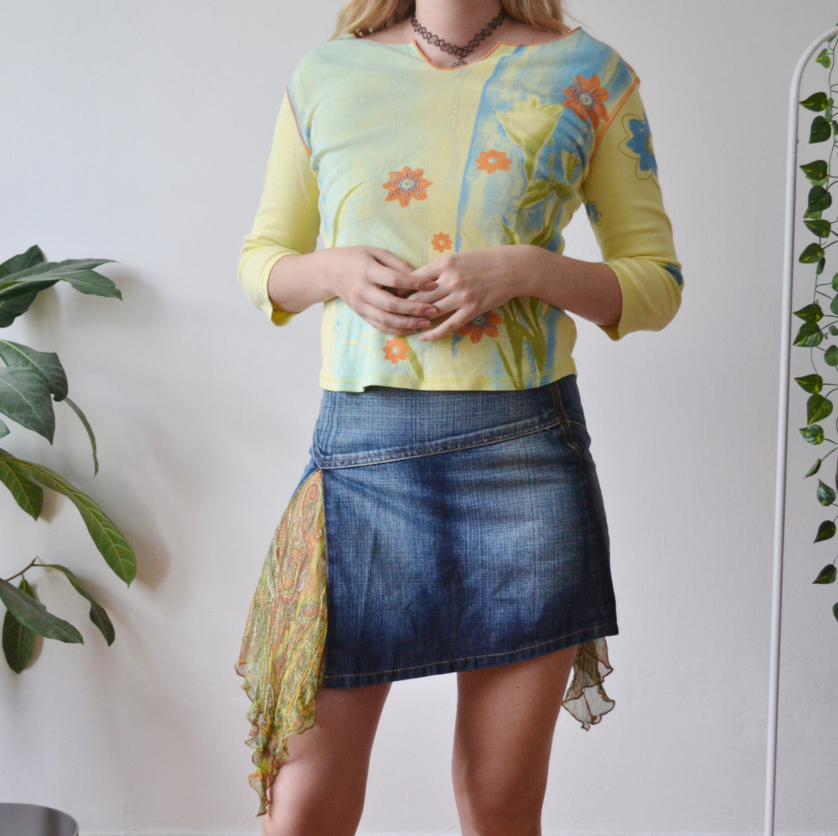 Vintage Layered Denim Skirt S