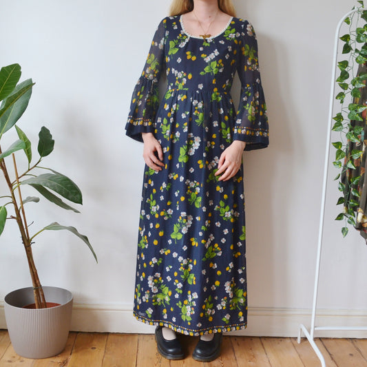 Vintage 70s Lemon Maxi Dress S