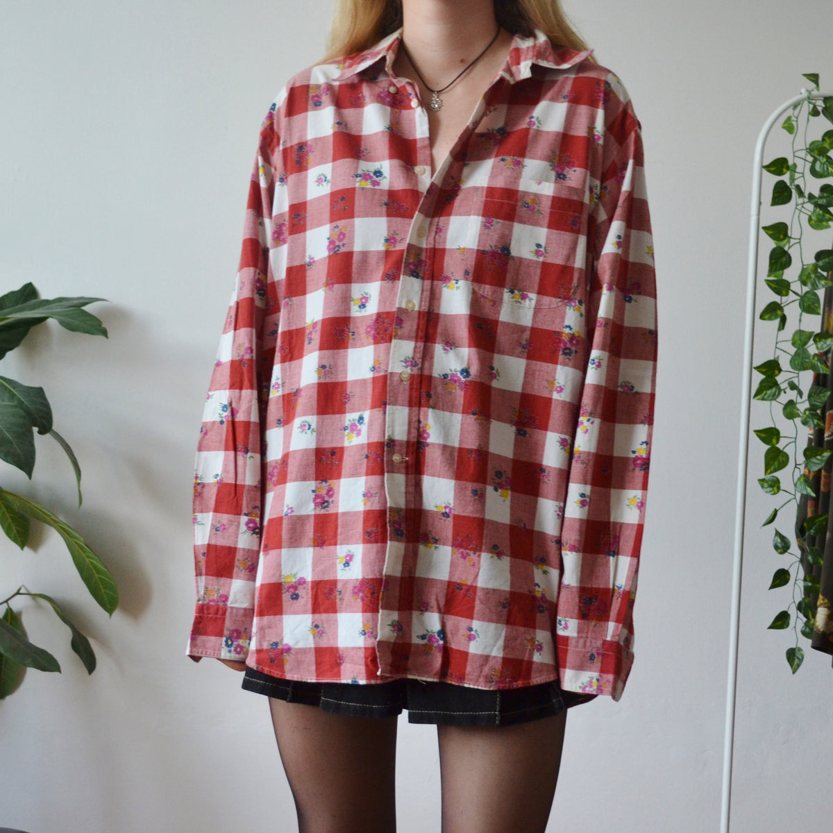 Vintage Floral Gingham Shirt XL