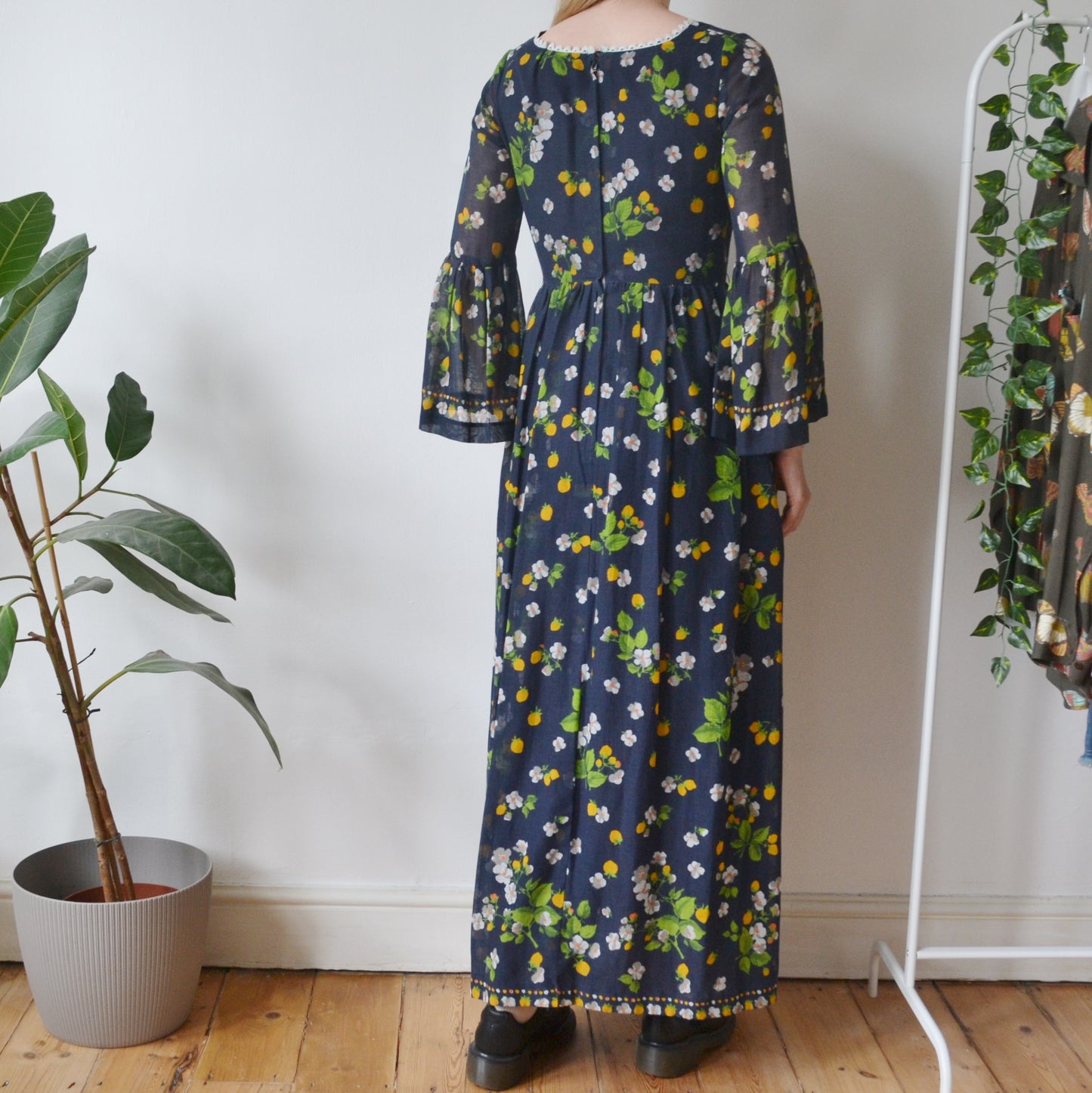 Vintage 70s Lemon Maxi Dress S