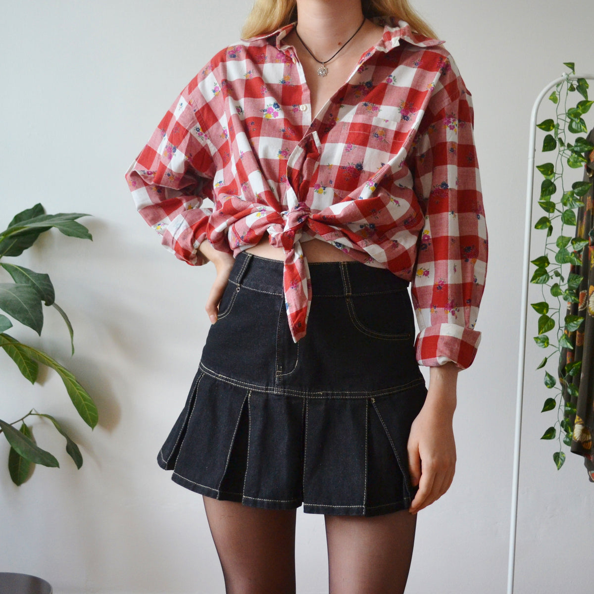 Vintage Floral Gingham Shirt XL