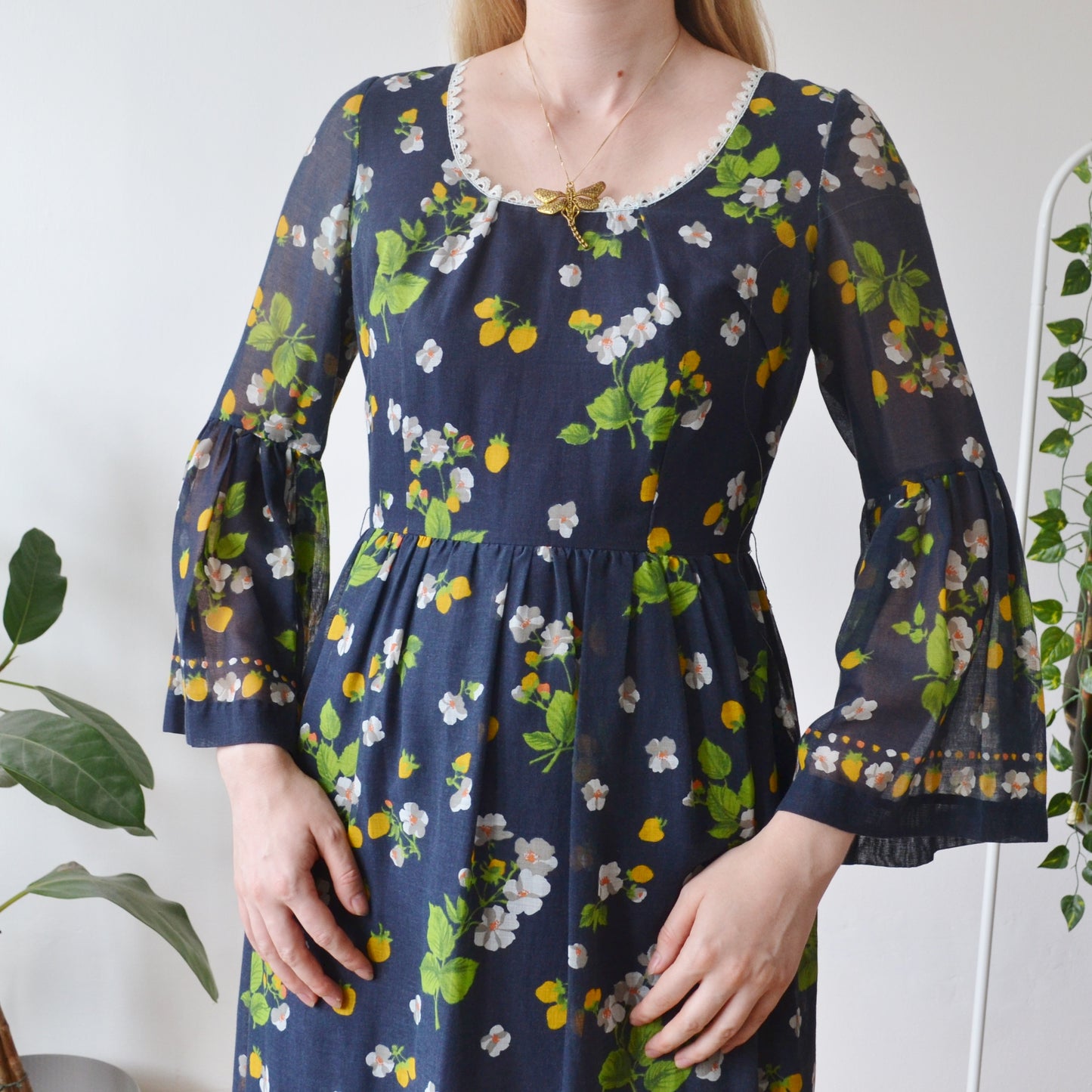 Vintage 70s Lemon Maxi Dress S