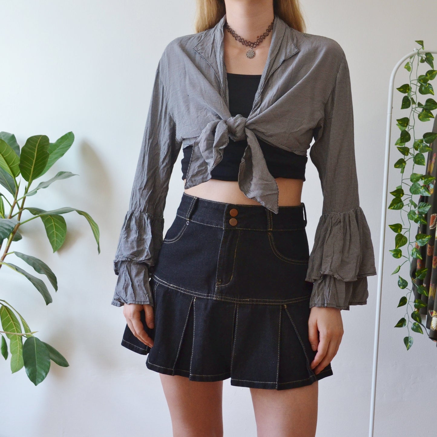 Vintage Gingham Tie Up Top M