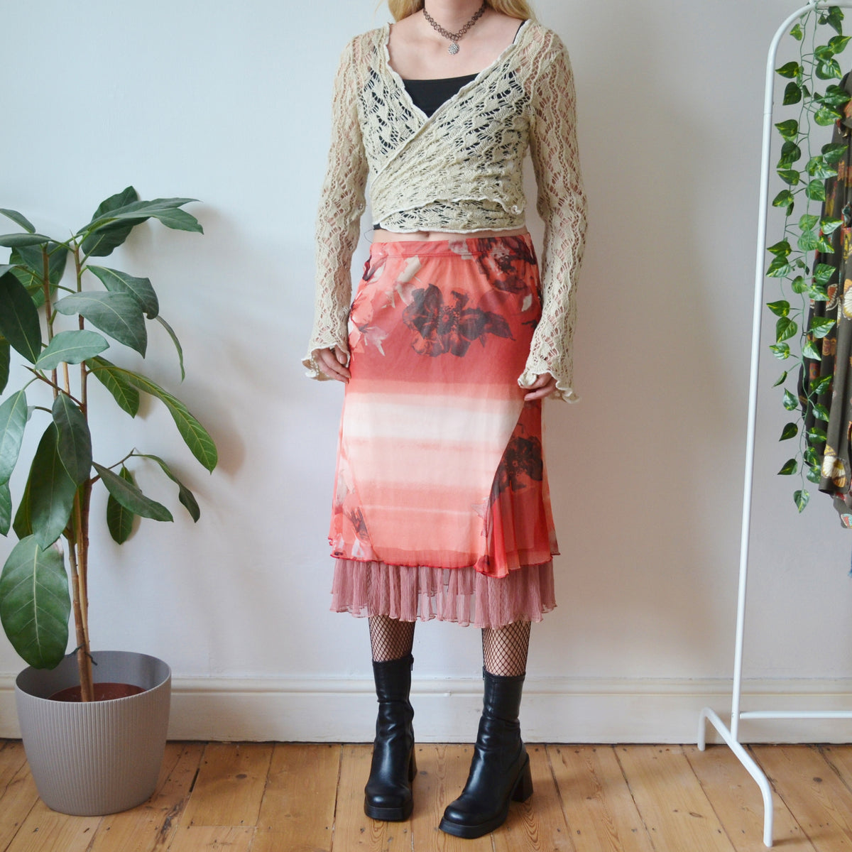 Vintage Red Midi Skirt M