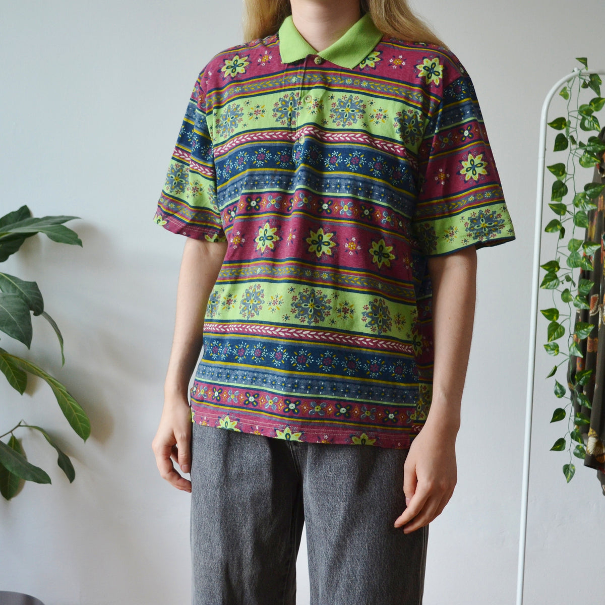 Vintage Floral Polo Top M