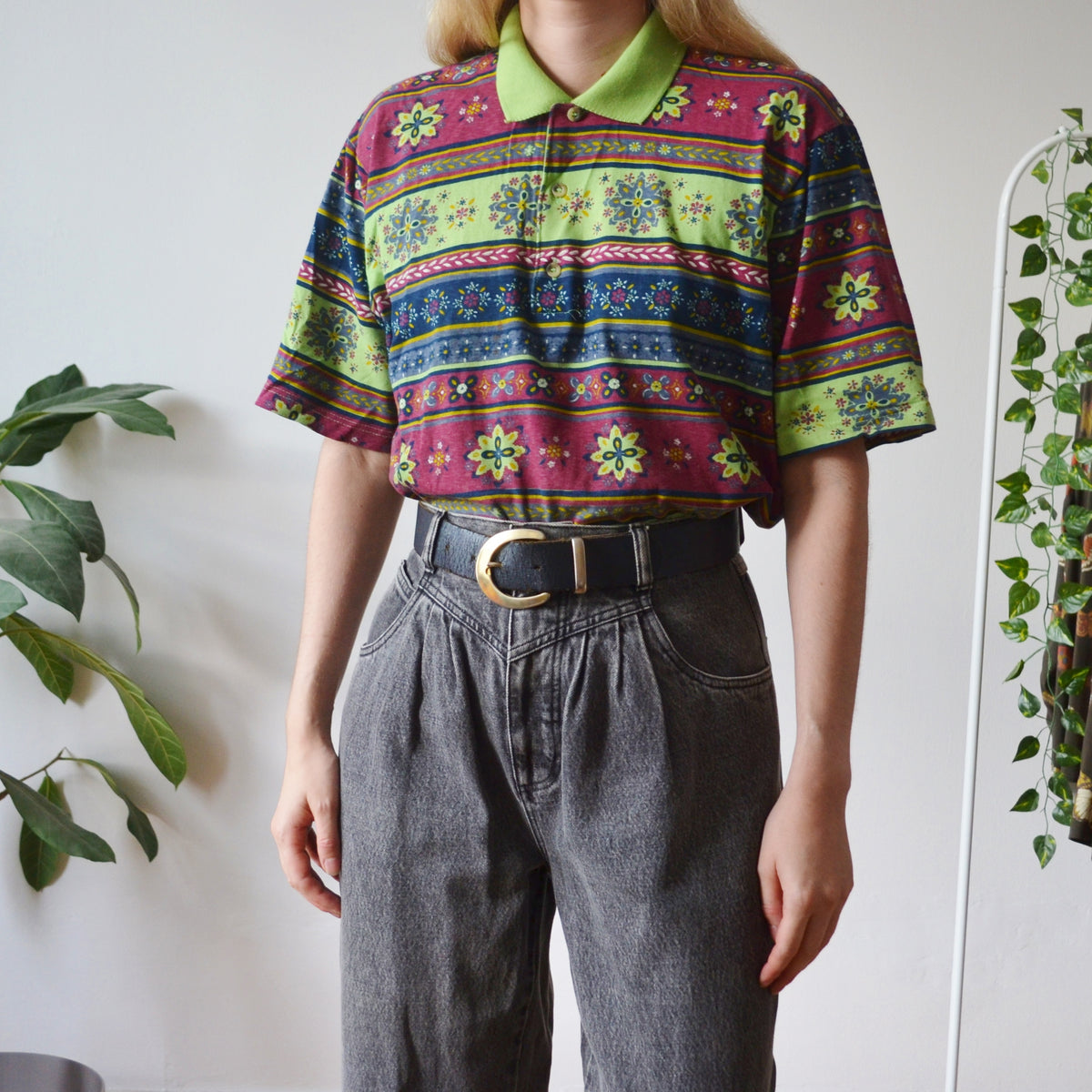 Vintage Floral Polo Top M