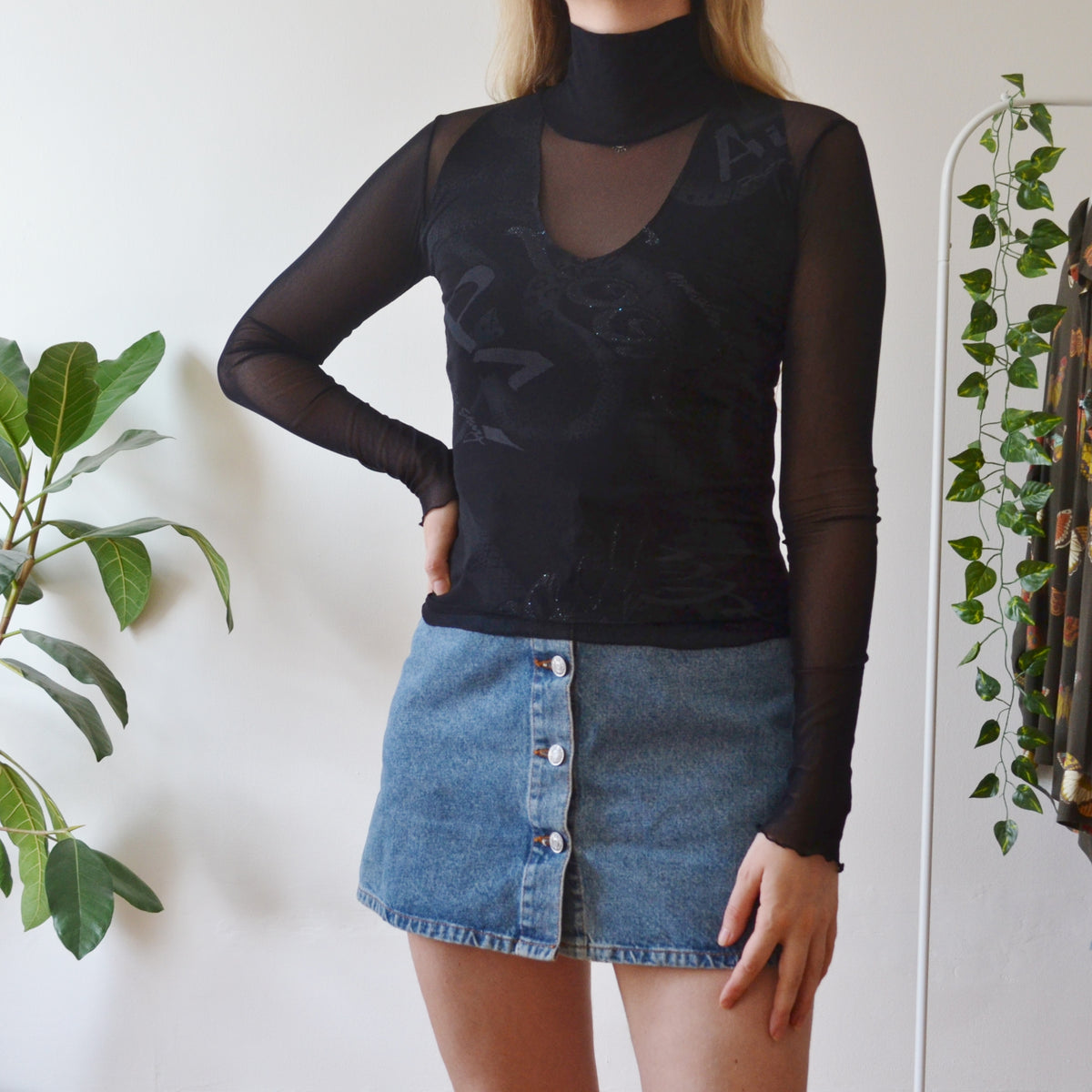 Vintage Black Mesh Top