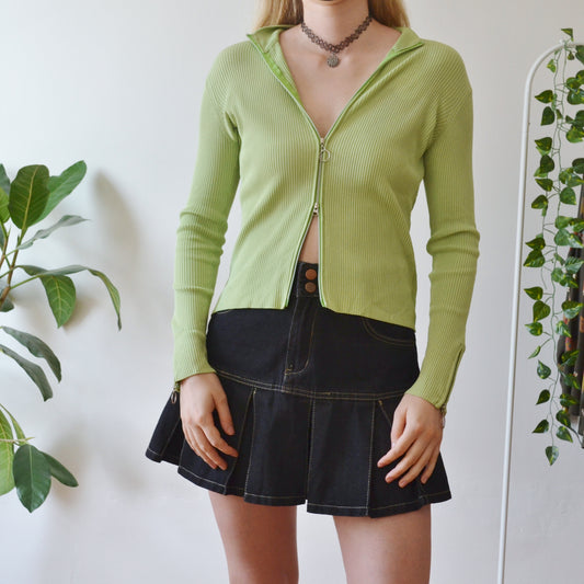 Vintage Green Zip Up Top M