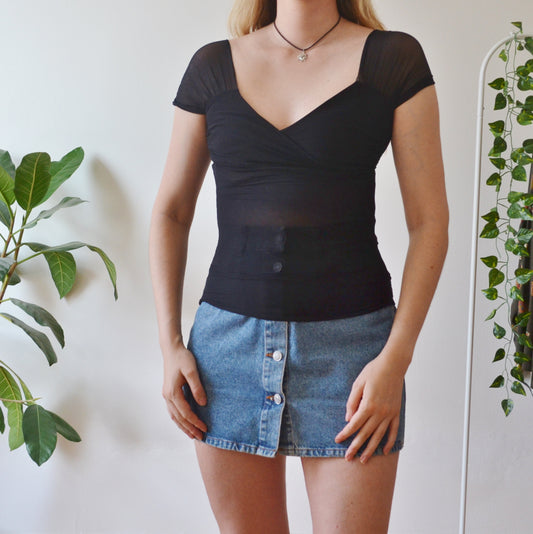 Vintage Black Mesh Top XS