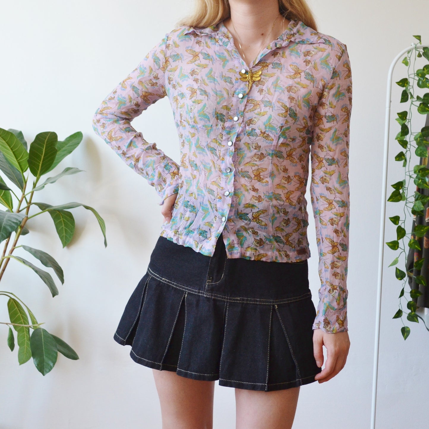 Vintage Y2K Butterfly Blouse S