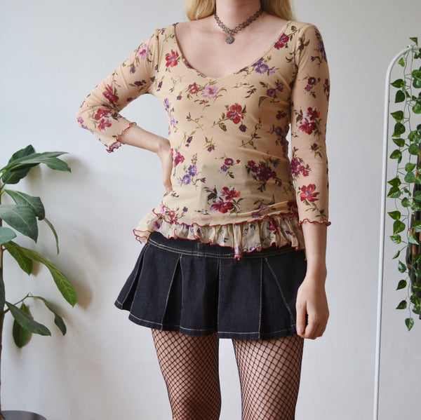Vintage Floral Mesh Top S