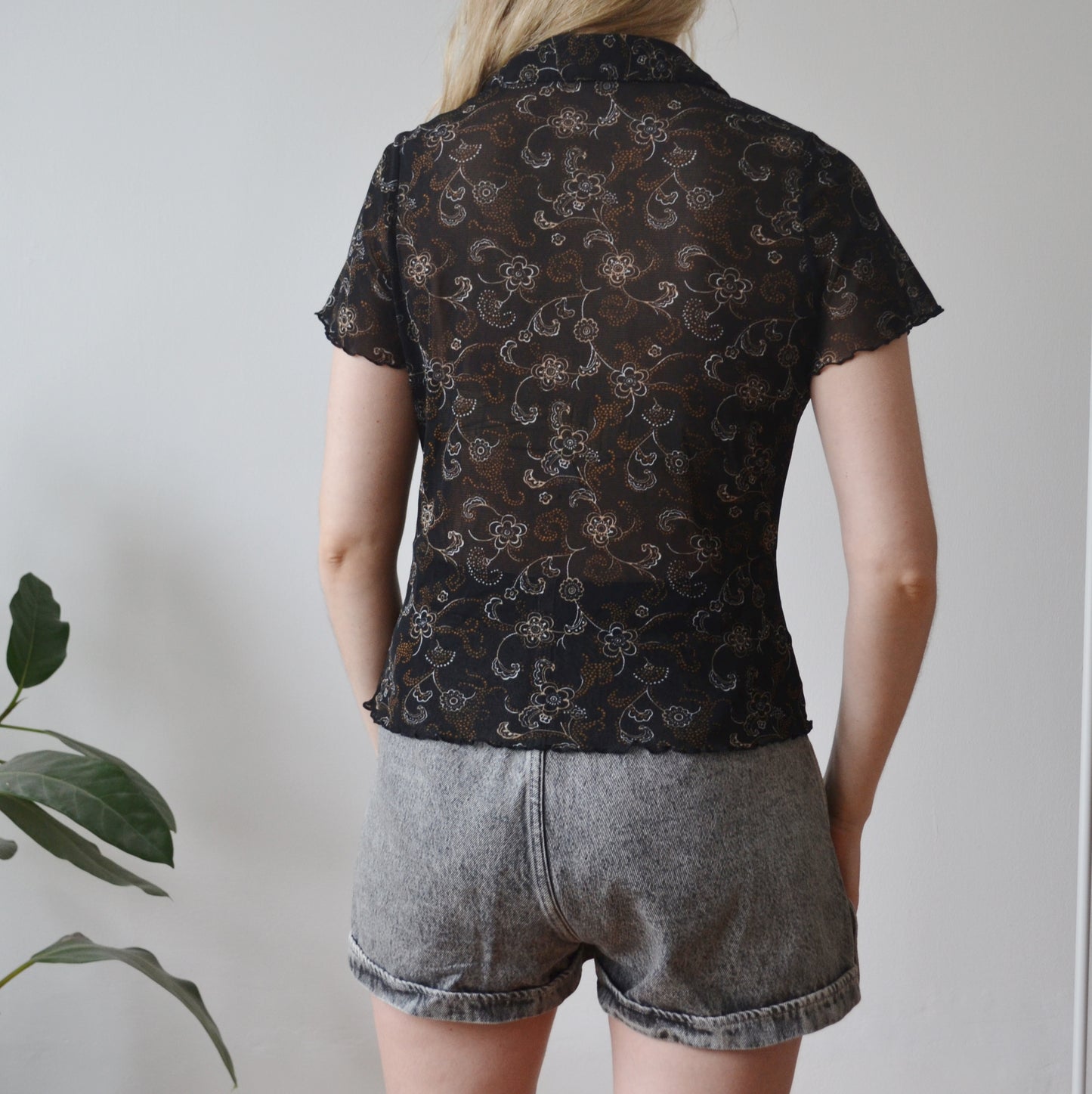 Vintage Floral Mesh Blouse M