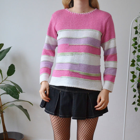 Vintage Pink Stripe Jumper M