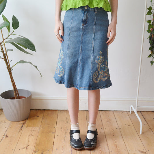 Vintage Denim Midi Skirt S