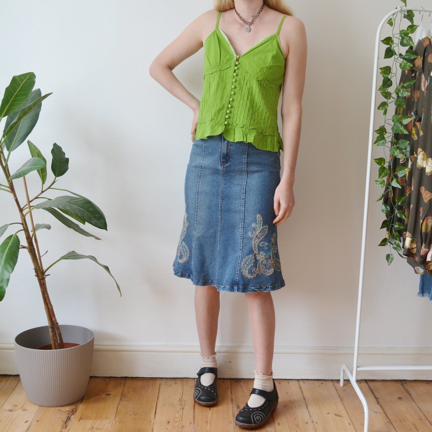 Vintage Denim Midi Skirt S