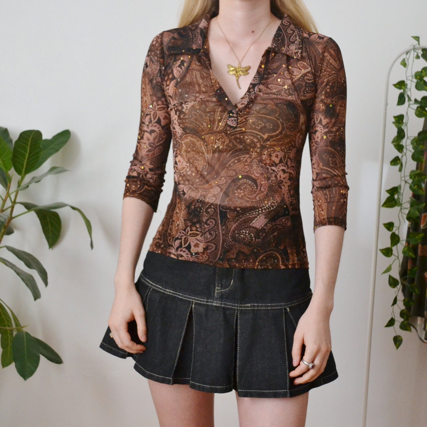 Vintage Paisley Mesh Top M