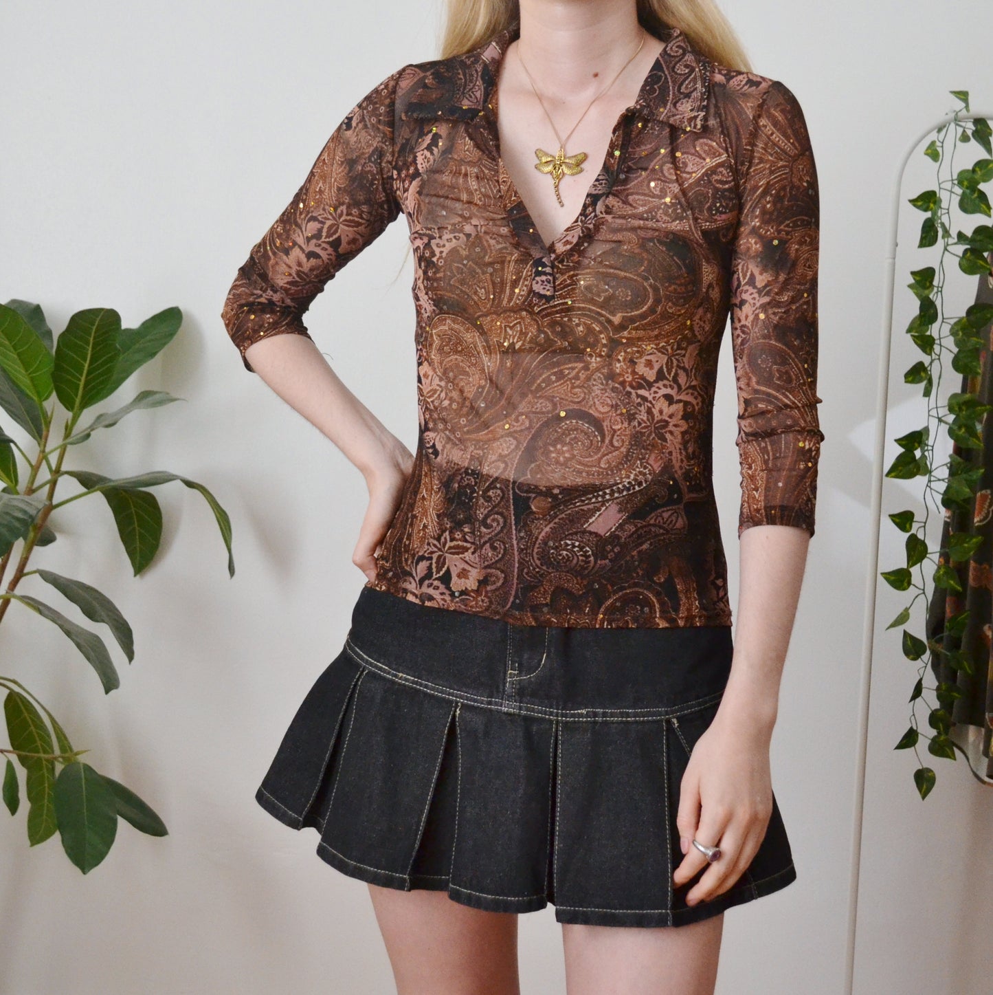 Vintage Paisley Mesh Top M