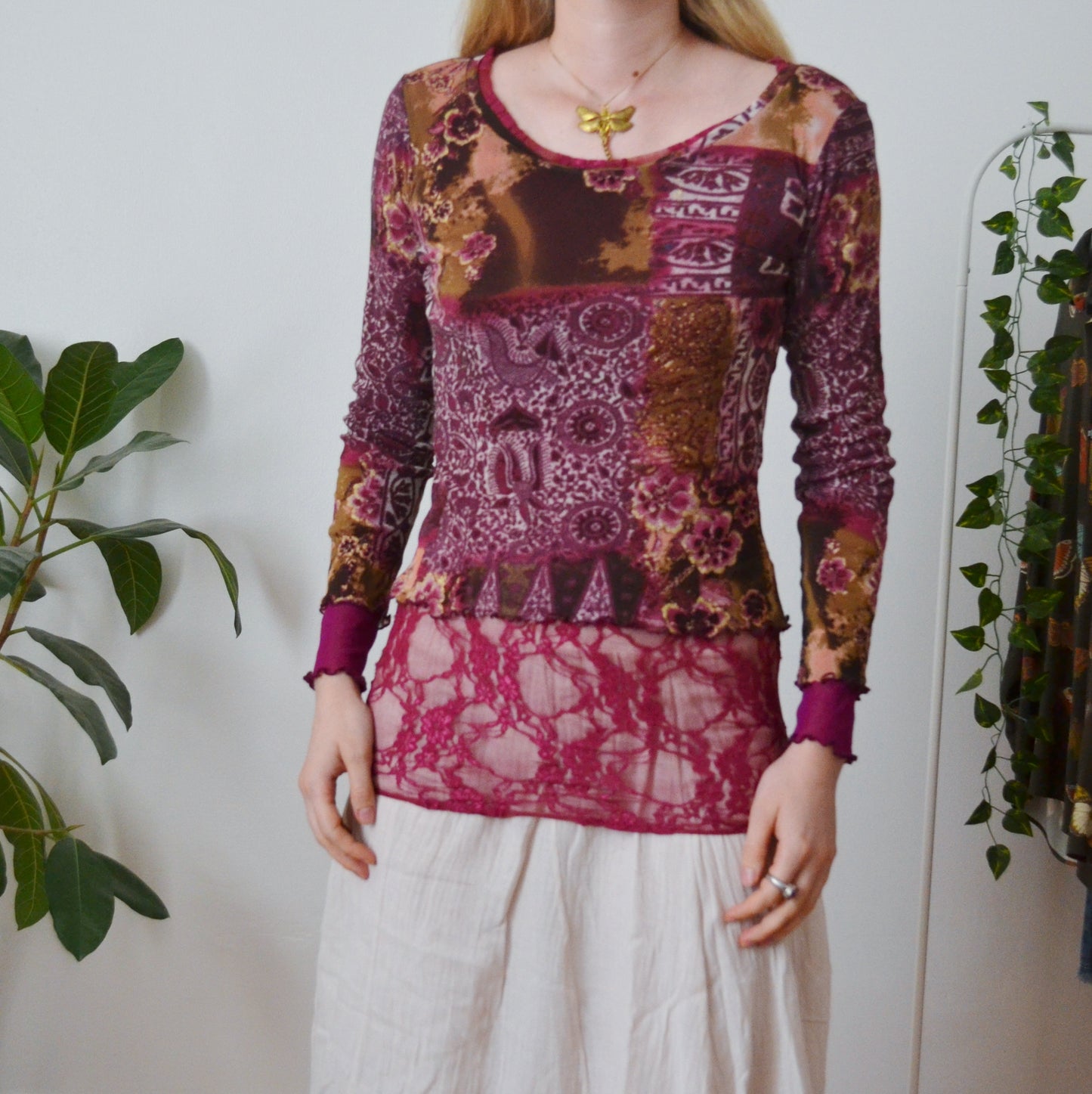 Vintage Y2K Layered Mesh Top M