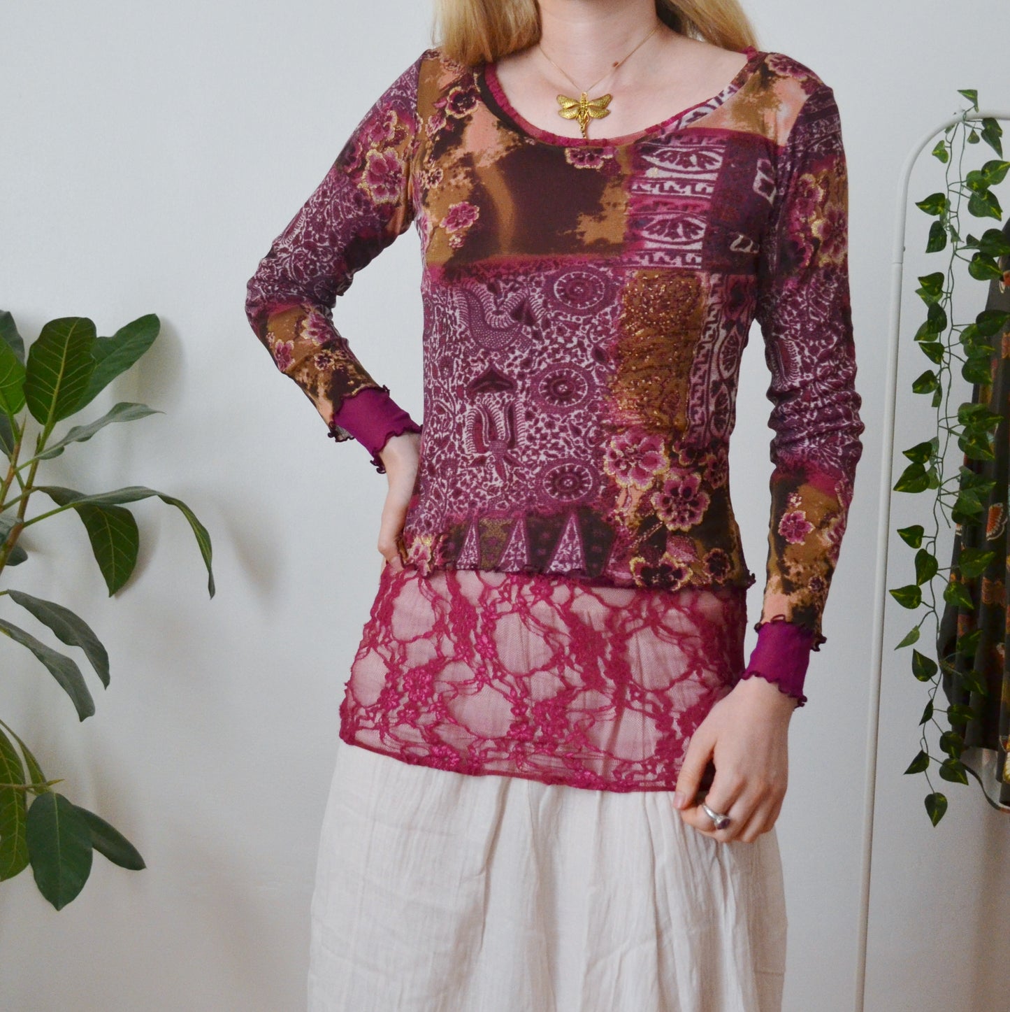 Vintage Y2K Layered Mesh Top M