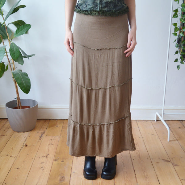 Vintage Khaki Tiered Skirt XL