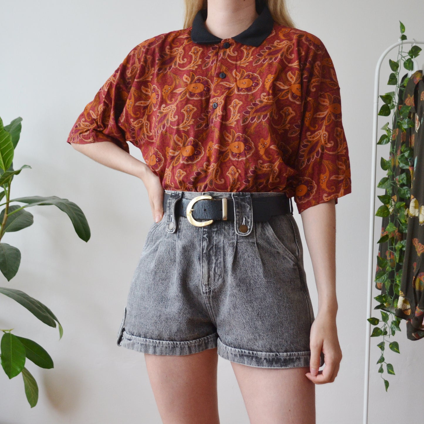 Paisley polo top XL