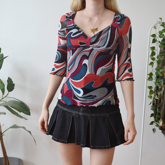 Vintage Abstract Mesh Top M
