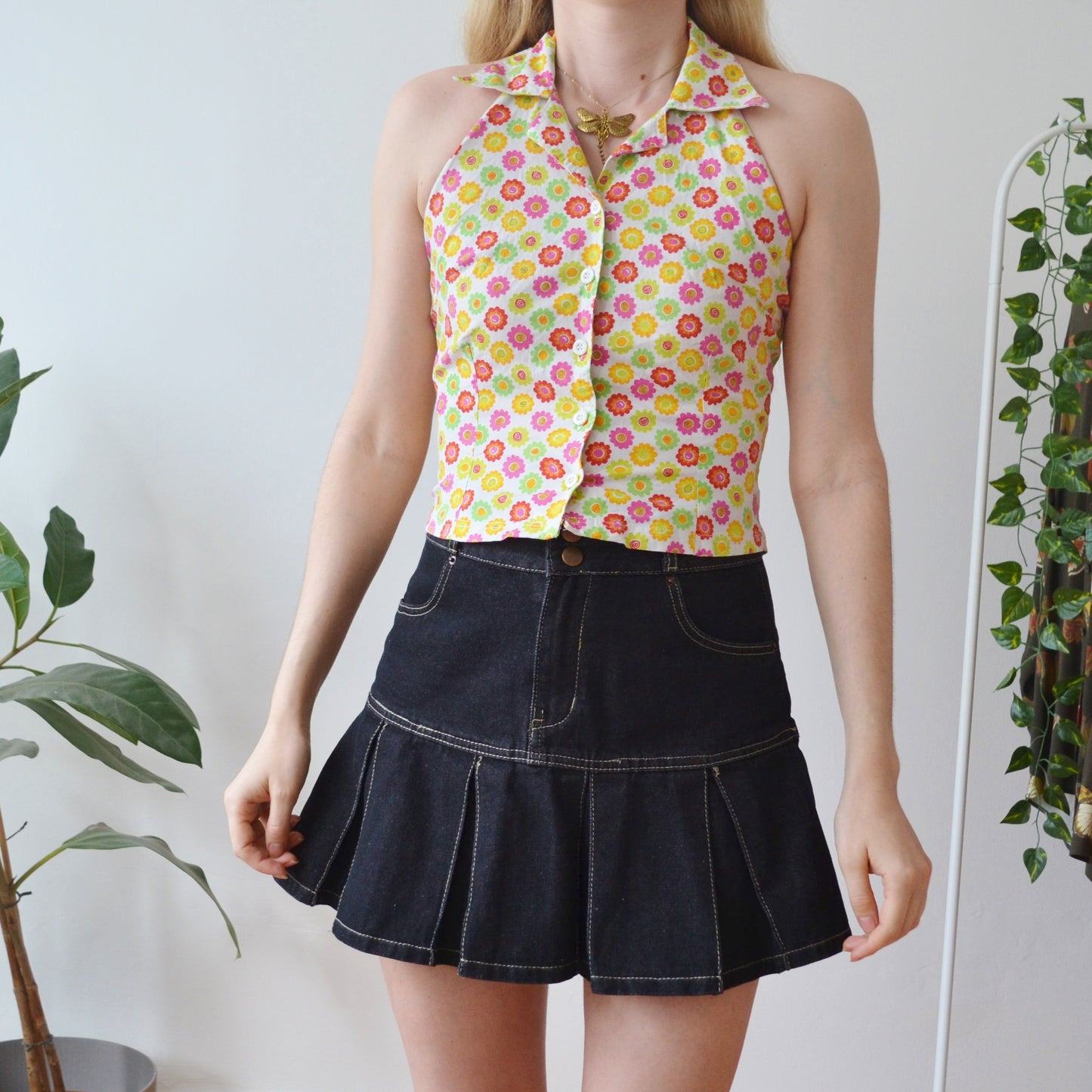 Vintage Floral Halterneck Top S