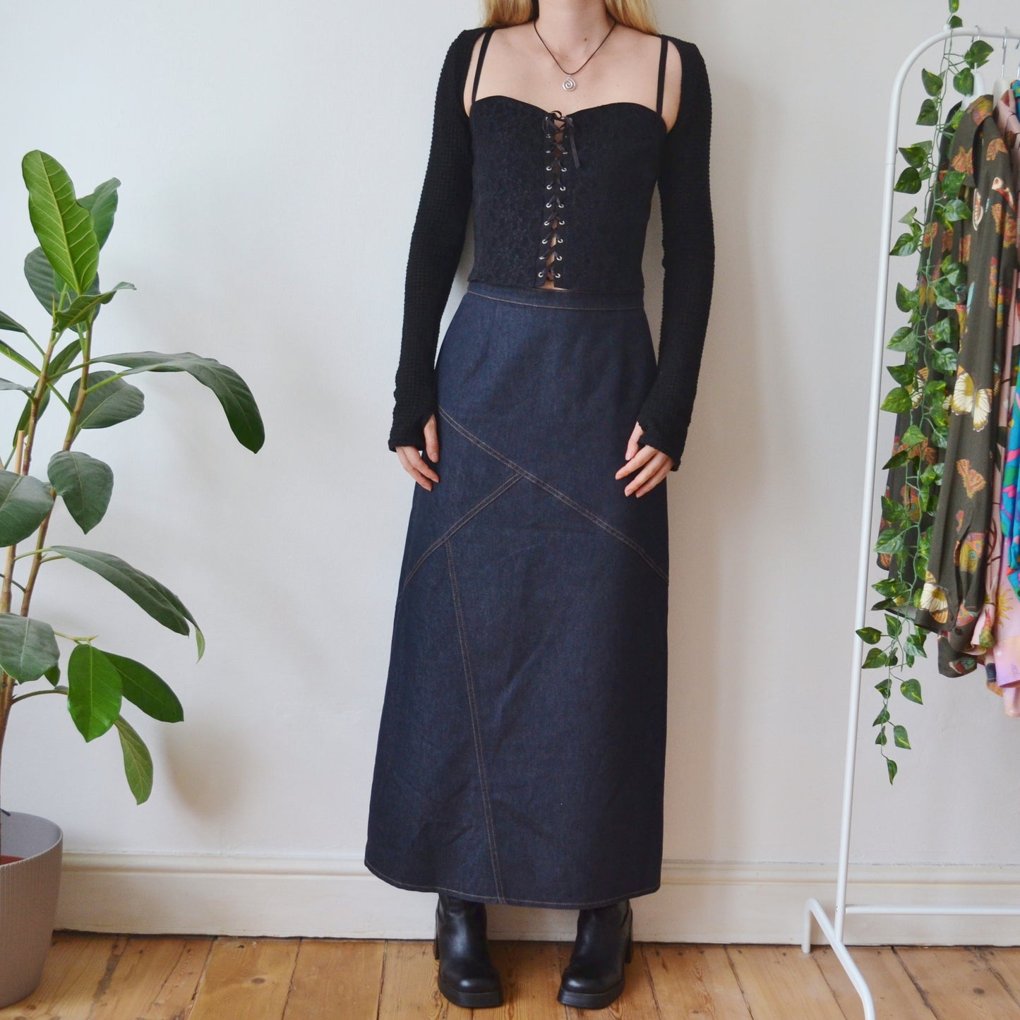Denim maxi skirt
