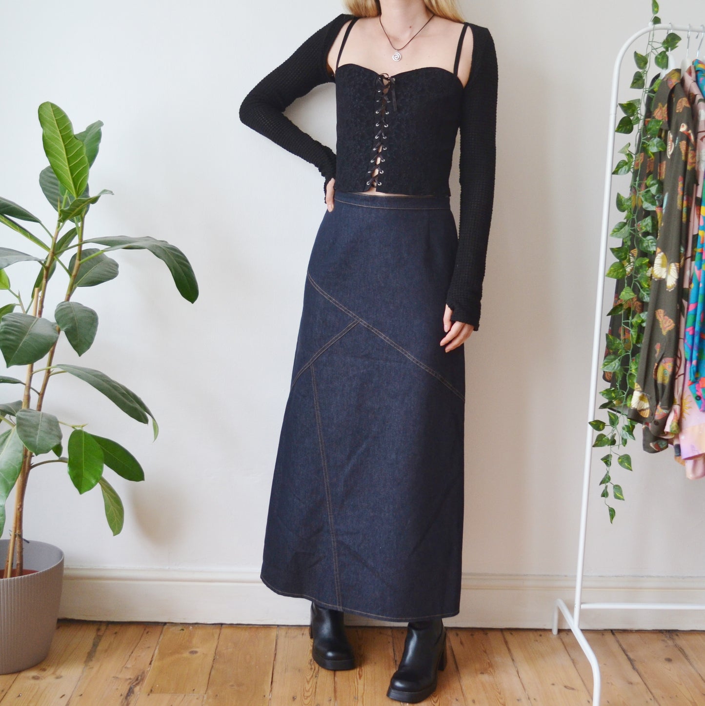 Denim maxi skirt
