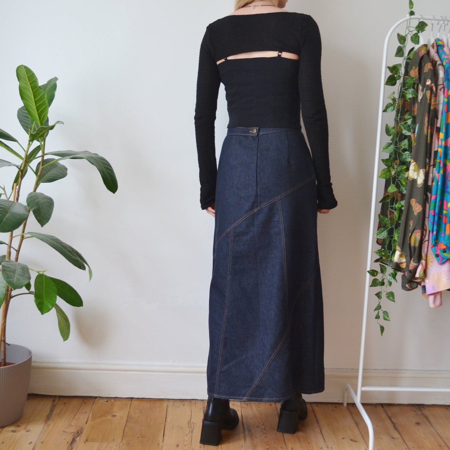 Denim maxi skirt