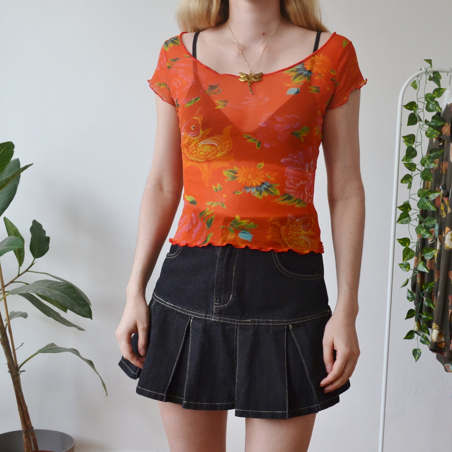 Vintage Y2k Koi Mesh Top S