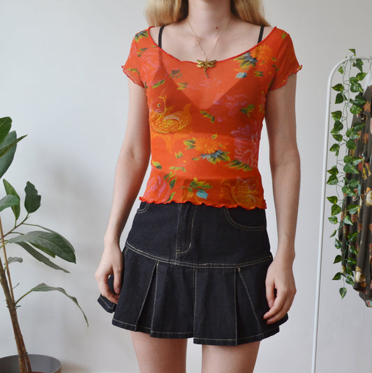 Vintage Y2k Koi Mesh Top S